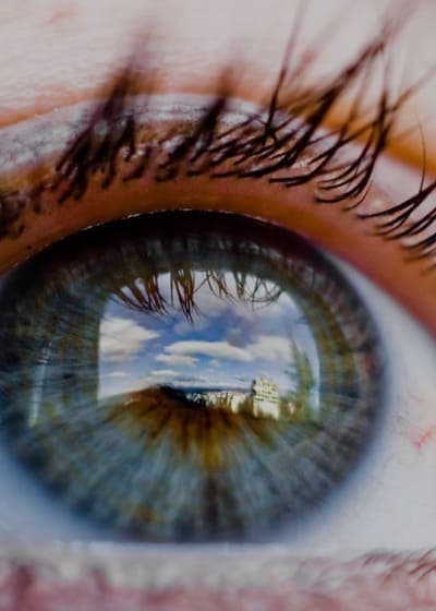 Close up shoot of a human eye looking upward