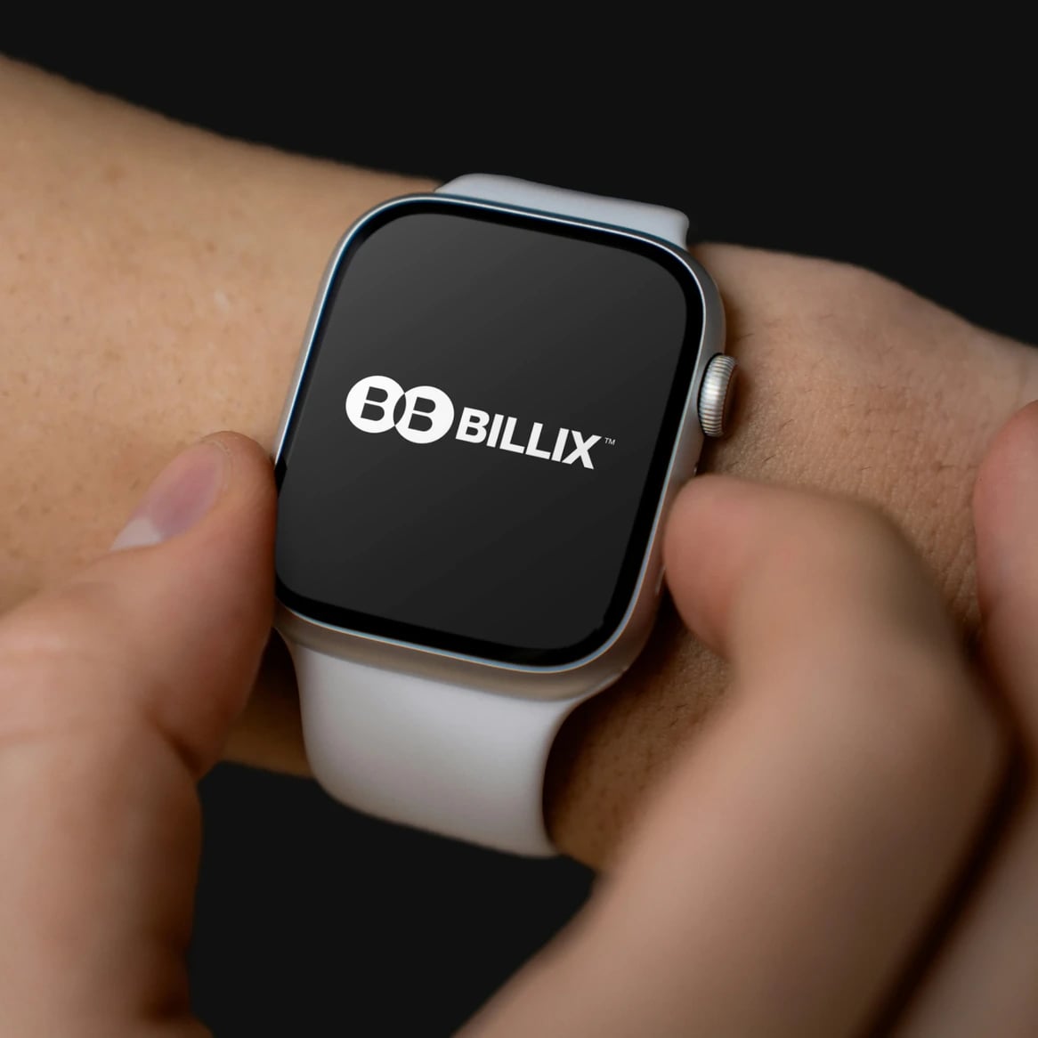 Billix website: Billix logo on a smartwatch, worn on a wrist against a dark background